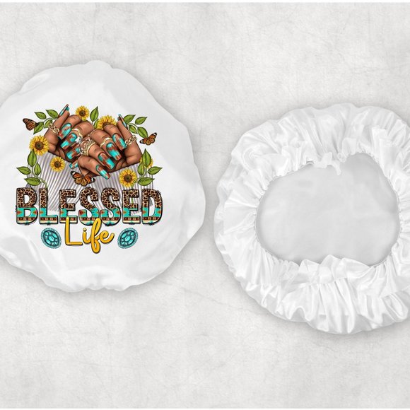 Woman's Blessed Life Western Custom Design Hand Pressed Satin Hair Bonnets Scarf - Picture 1 of 2